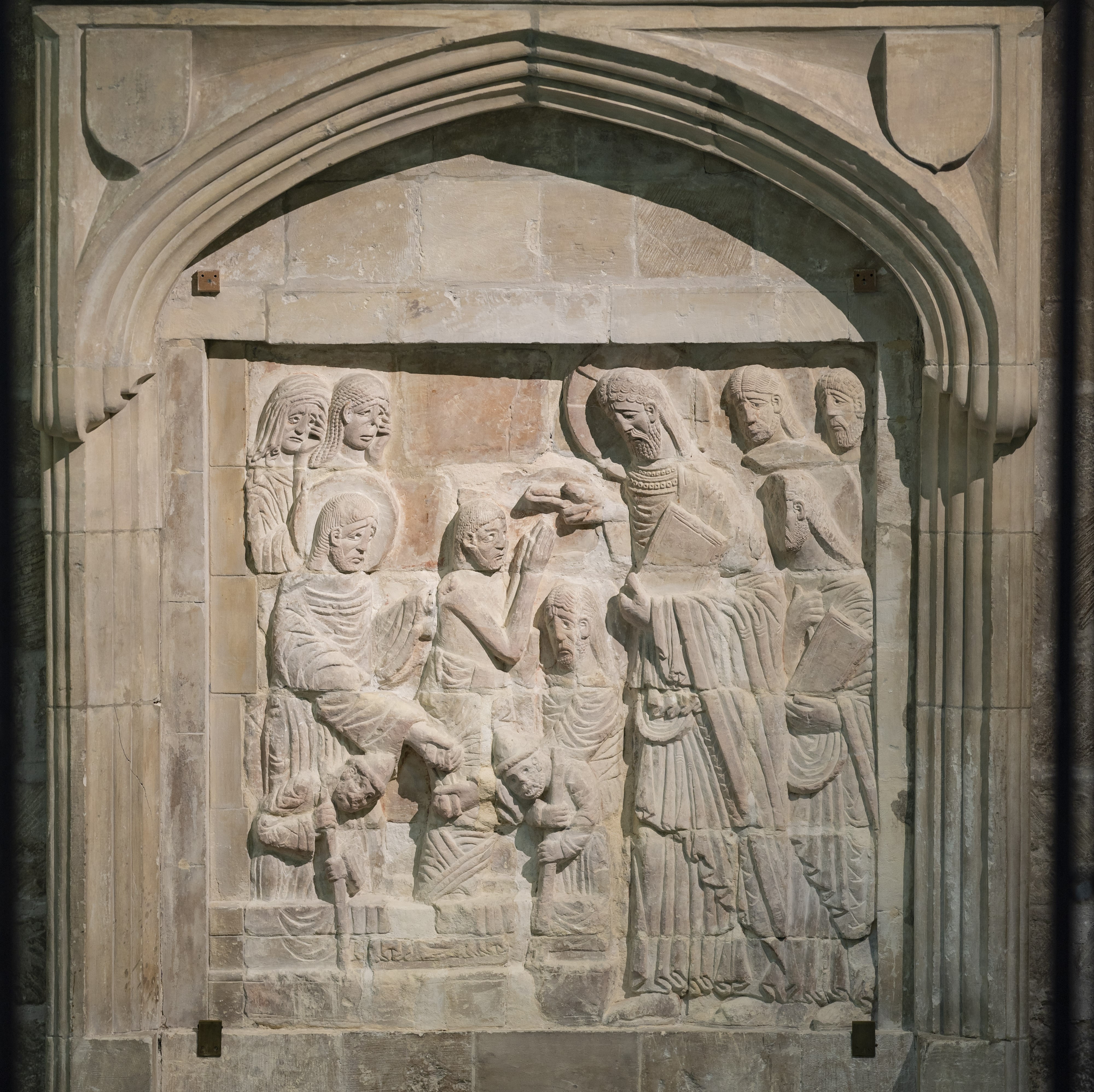 The Raising of Lazarus (detail) known as Chichester Reliefs, a stone carving