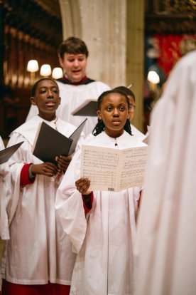 Two choristers and a Lay Vicar singing