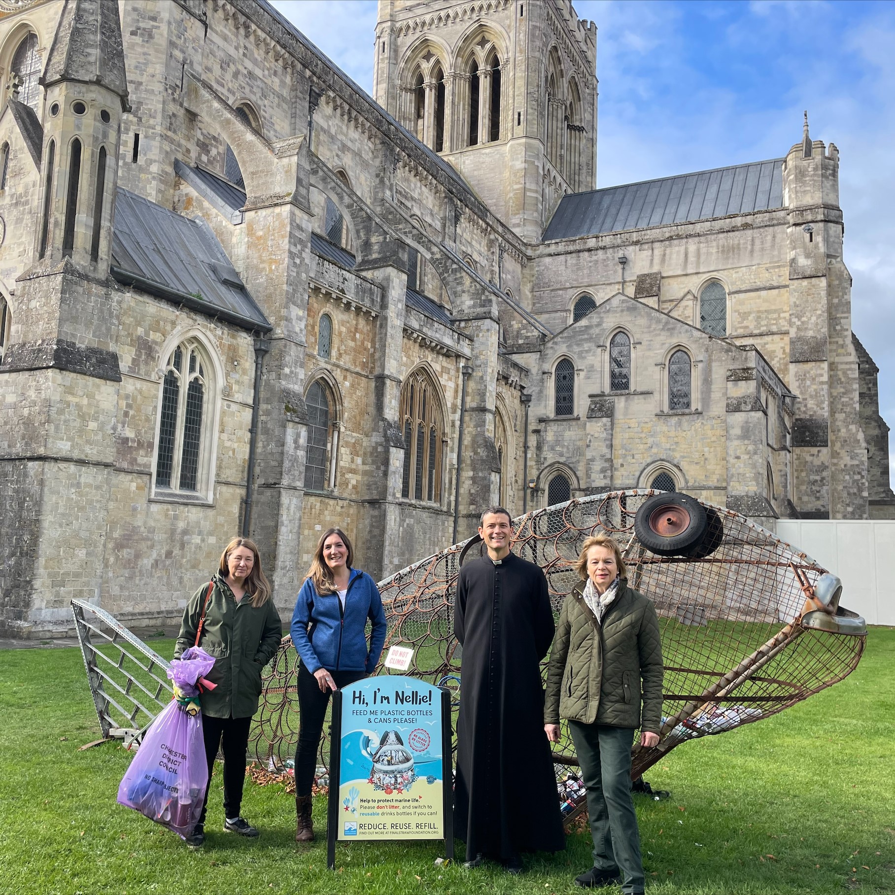 Giant fish sculpture raising awareness of plastic pollution arrives at Chichester Cathedral