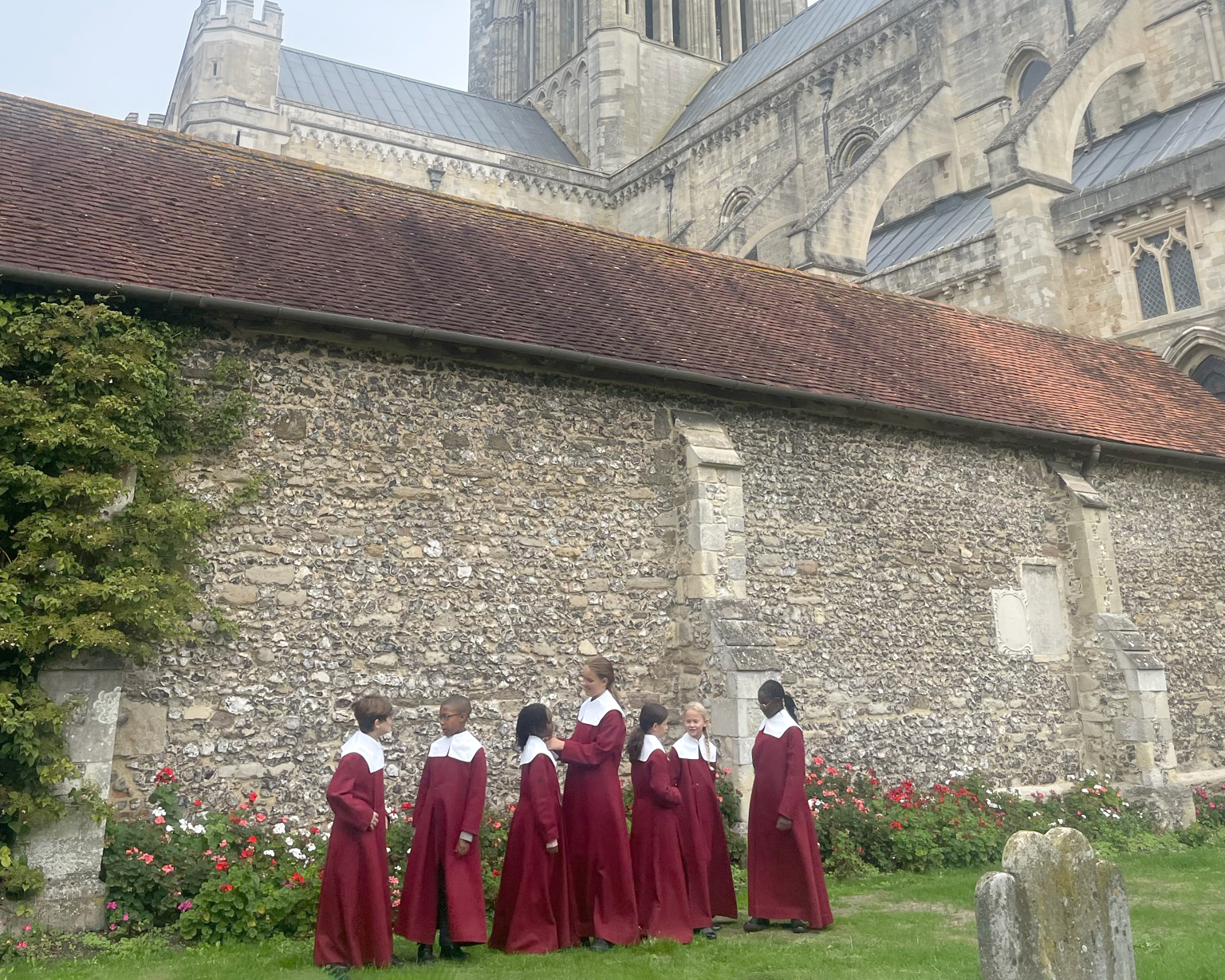 Chorister probationers in front of the cathedral