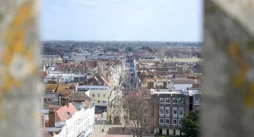 Chichester city centre seen from the top of the bell tower