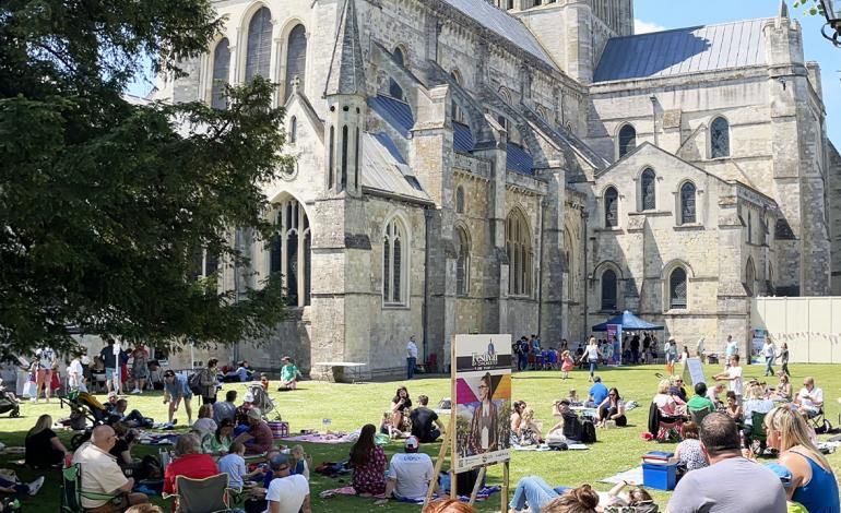 A crowd of people on the Cathedral Green as part of our Platinum Jubilee celebrations