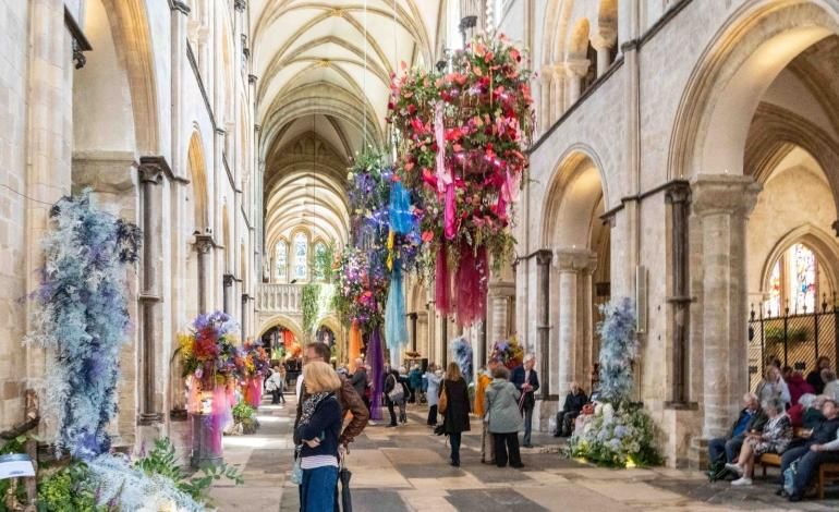 Visitors in the Nave at the Festival of Flowers at Chichester Cathedral