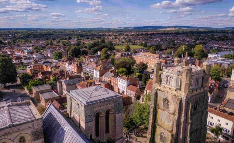 Far-reaching view of the South Downs from the Cathedral Spire