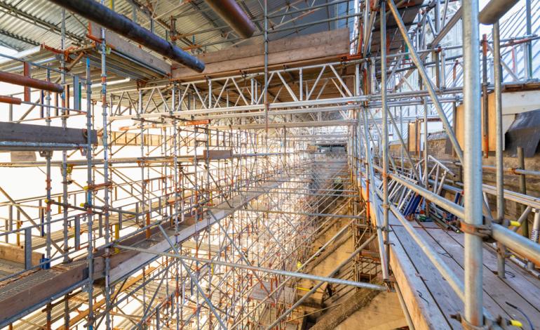 Chichester Cathedral High Roofs Phase One inside the scaffolding