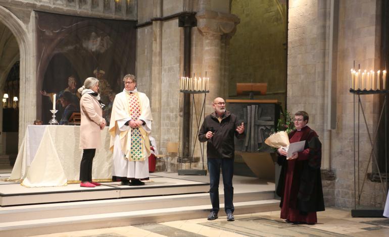 Tony, Clerk of Works, gives a speech about Dean Stephen & Lizzie