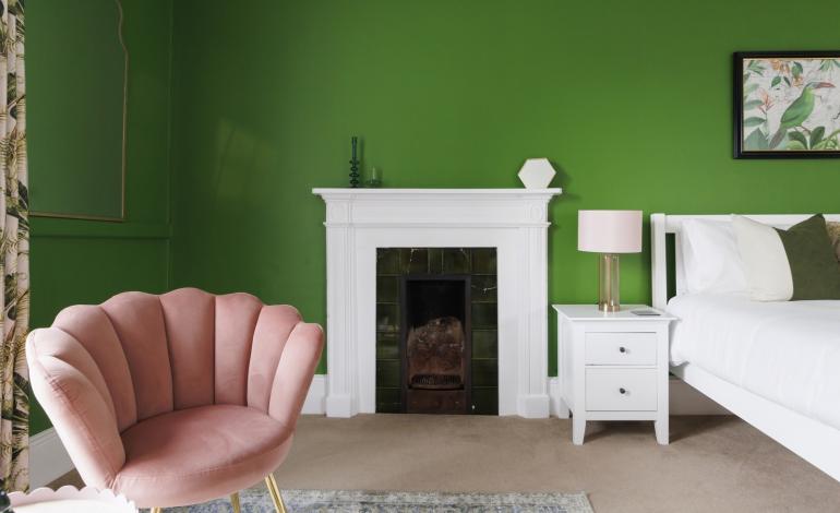 large double bedroom with fireplace decor