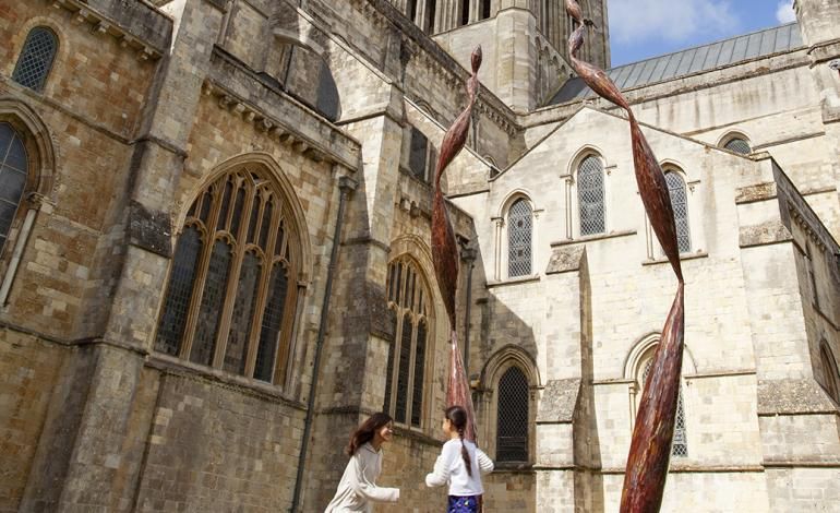 Children play amongst Quercus, a sculpture by Rebecca Newnham as part of our summer exhibition, Together We Rise