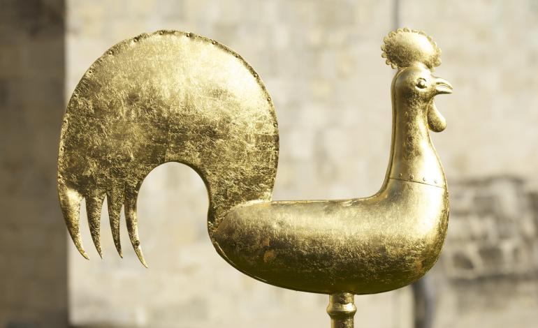 the cockerel weathervane coated with Fairtrade gold leaf