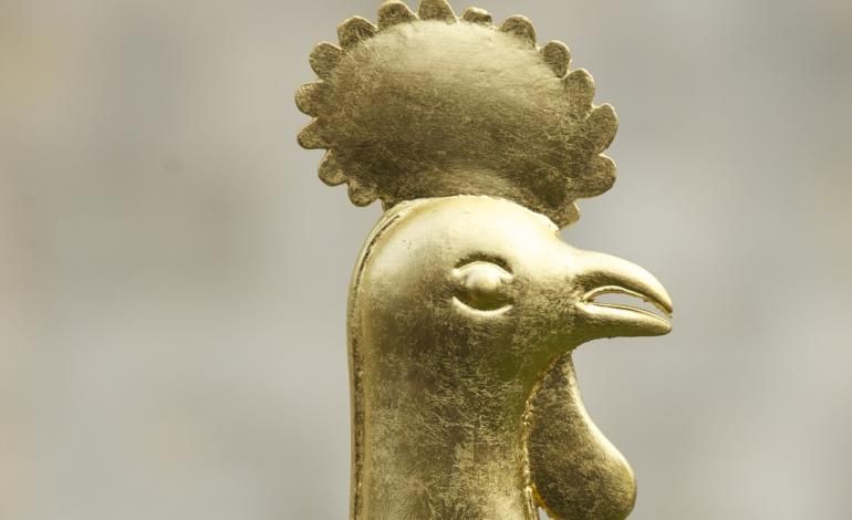 close up of the weathervane coated with Fairtrade gold leaf