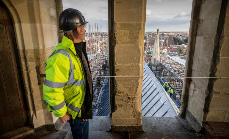 Chichester Cathedral view of new lead roof from spire