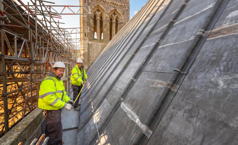 Chichester Cathedral High Roofs Phase One workmen measuring