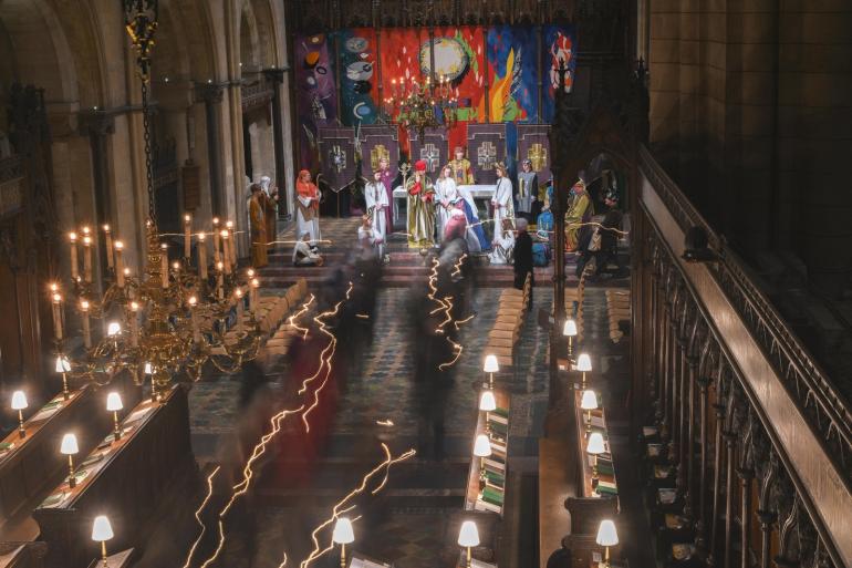 Epiphany Procession: congregation (shown as light trail) on the High Altar